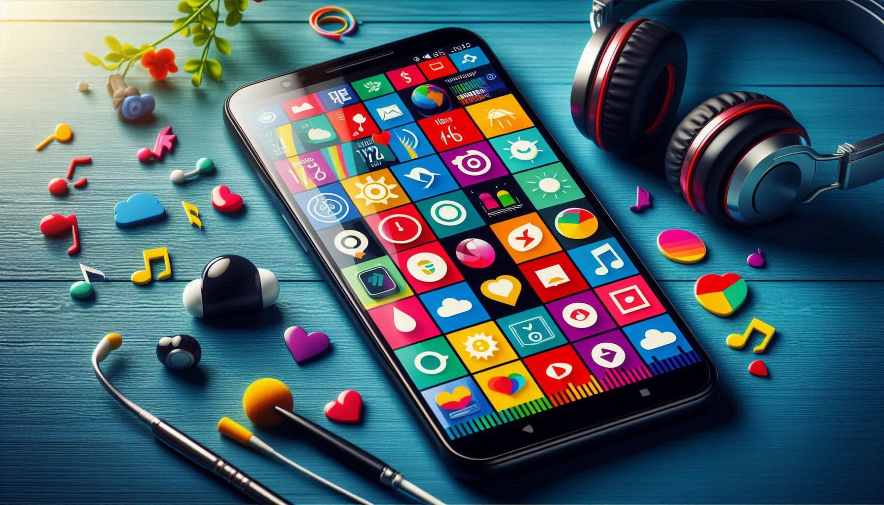 Smartphone displaying a grid of colourful app icons