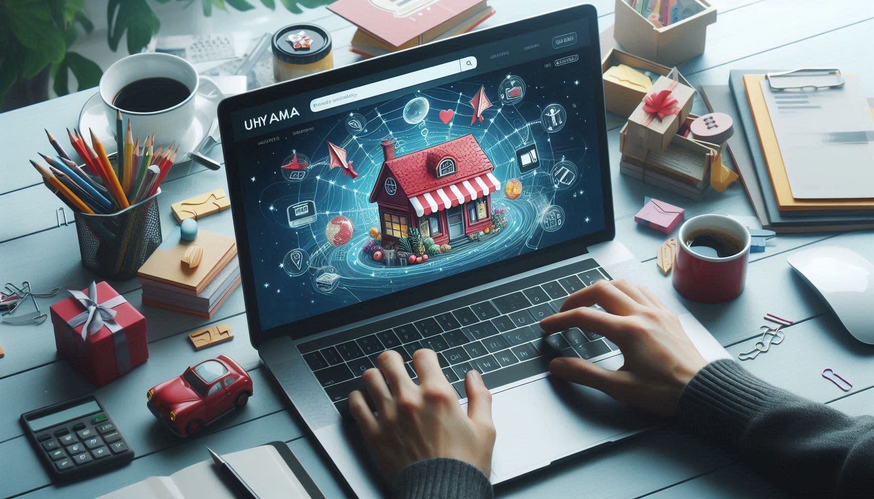 Person working on an online storefront design on a laptop